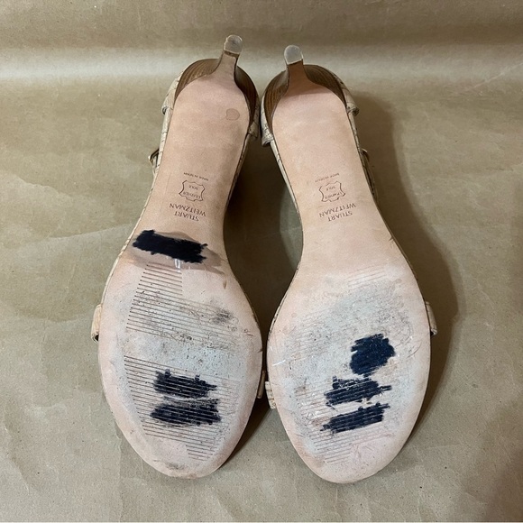 Stuart Weitzman | Nunaked Cork Mid-Heel Strap Sandals Nudist Heels Size 9.5 - Picture 13 of 14